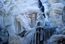 Kreativt tänkande i Kvarnbyn i Mölndal. Kan du se Strömstaren? Strömstare och is